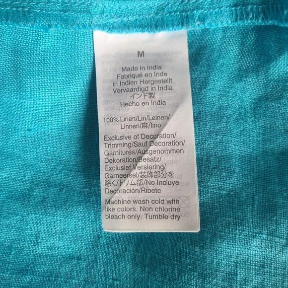 j. crew linen top embroidered turquoise blue size M - Picture 5 of 6